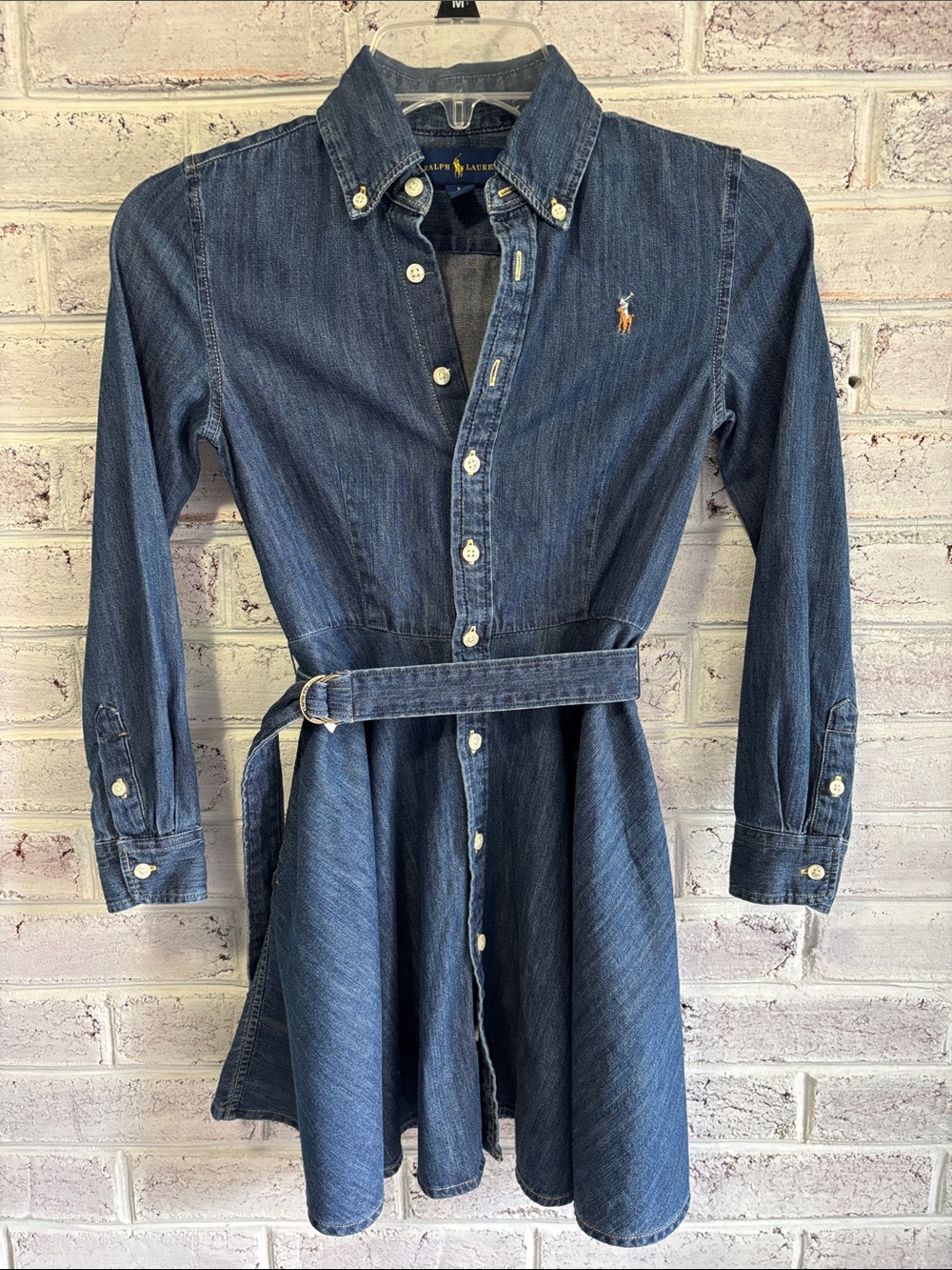 Ralph Lauren Dark Blue Denim Shirt Dress with Belted Waist Size 8